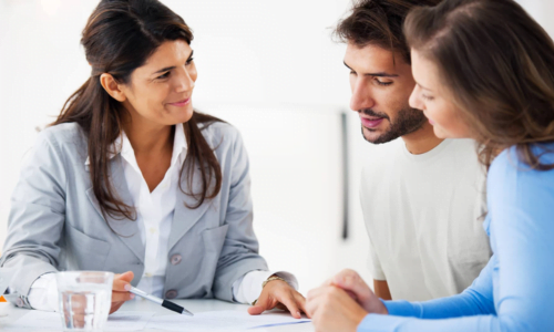 business financial consultant having a meeting with her clients for streamlining inventory management.